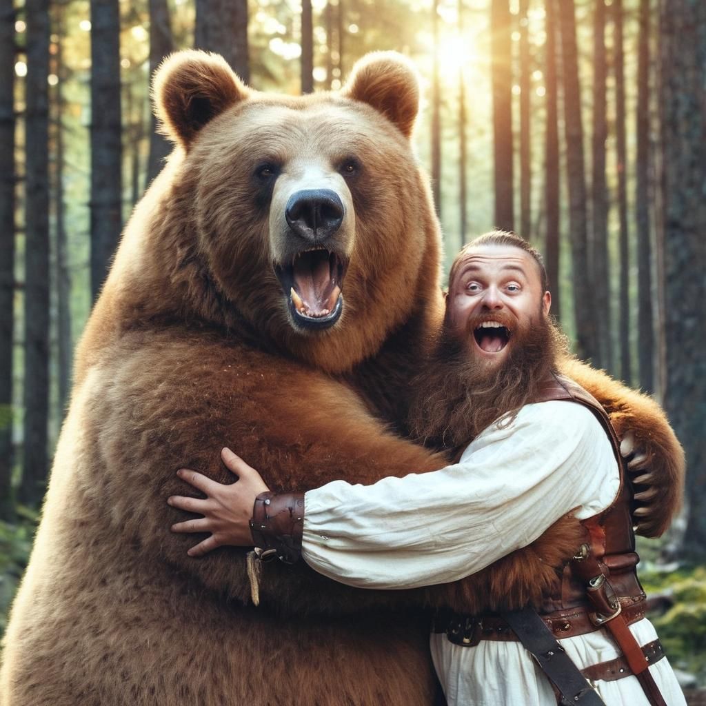 Excited Kodiak Bear and Pirate Portrait in Forest