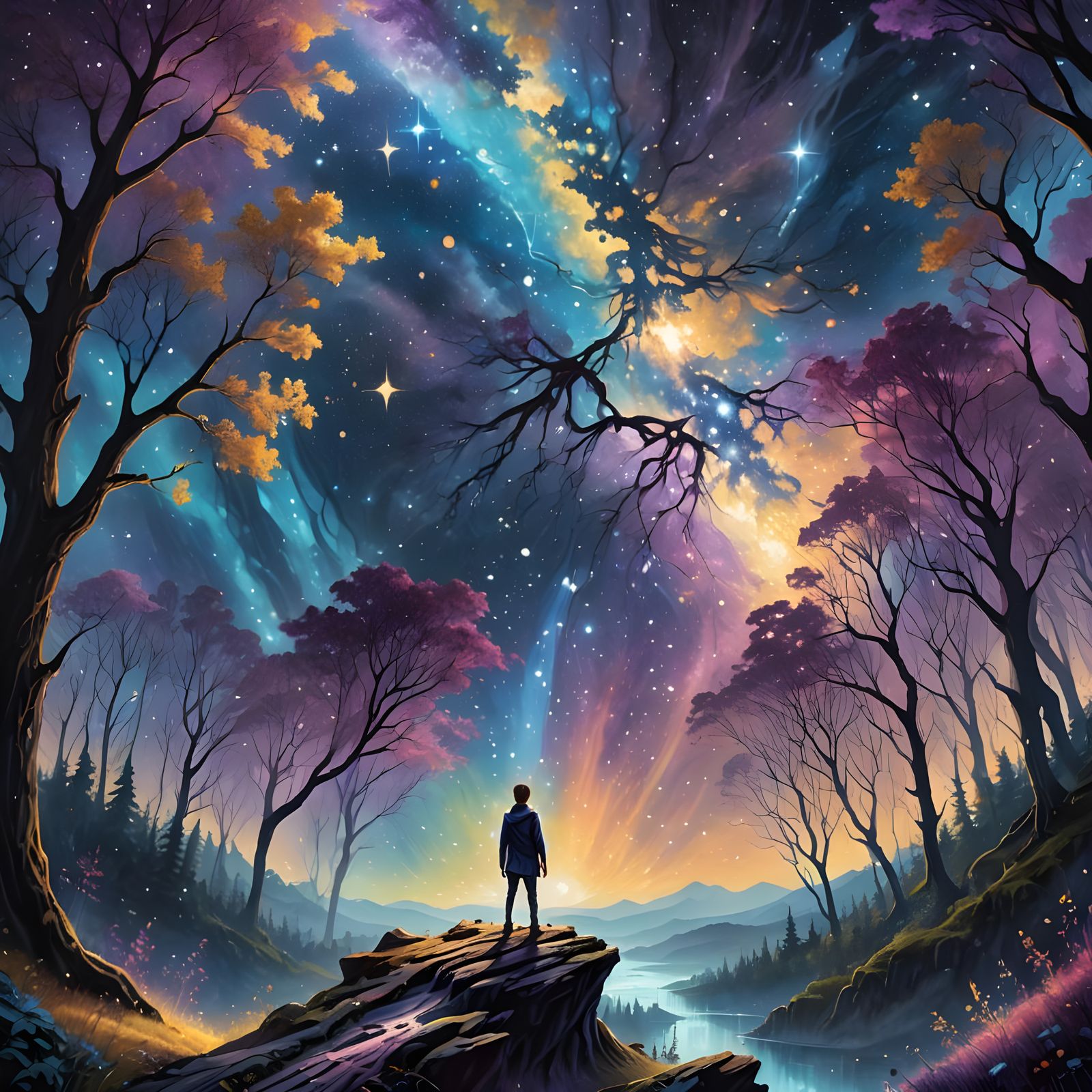 Colorful Starry Night Sky in Detailed Matte Painting