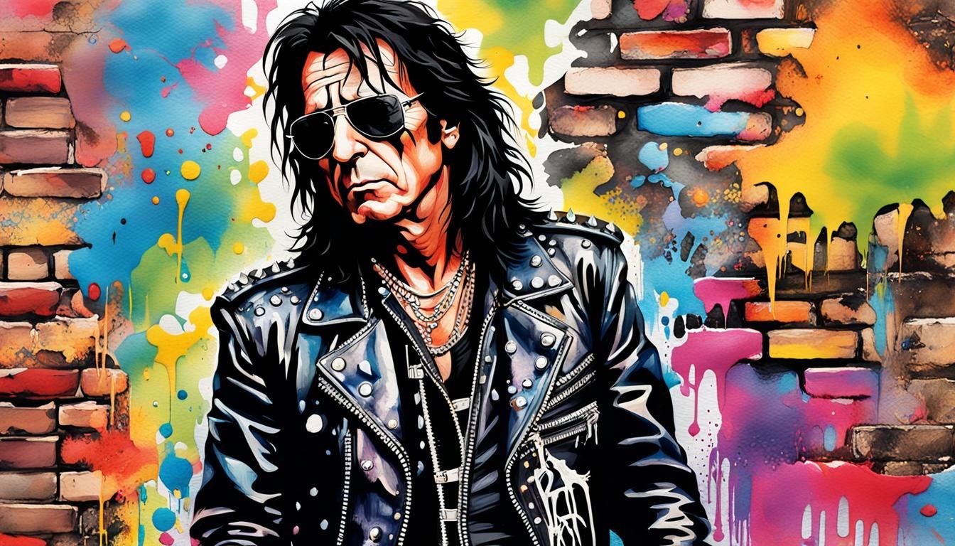 Alice Cooper Portrait in Watercolor Street Art Style
