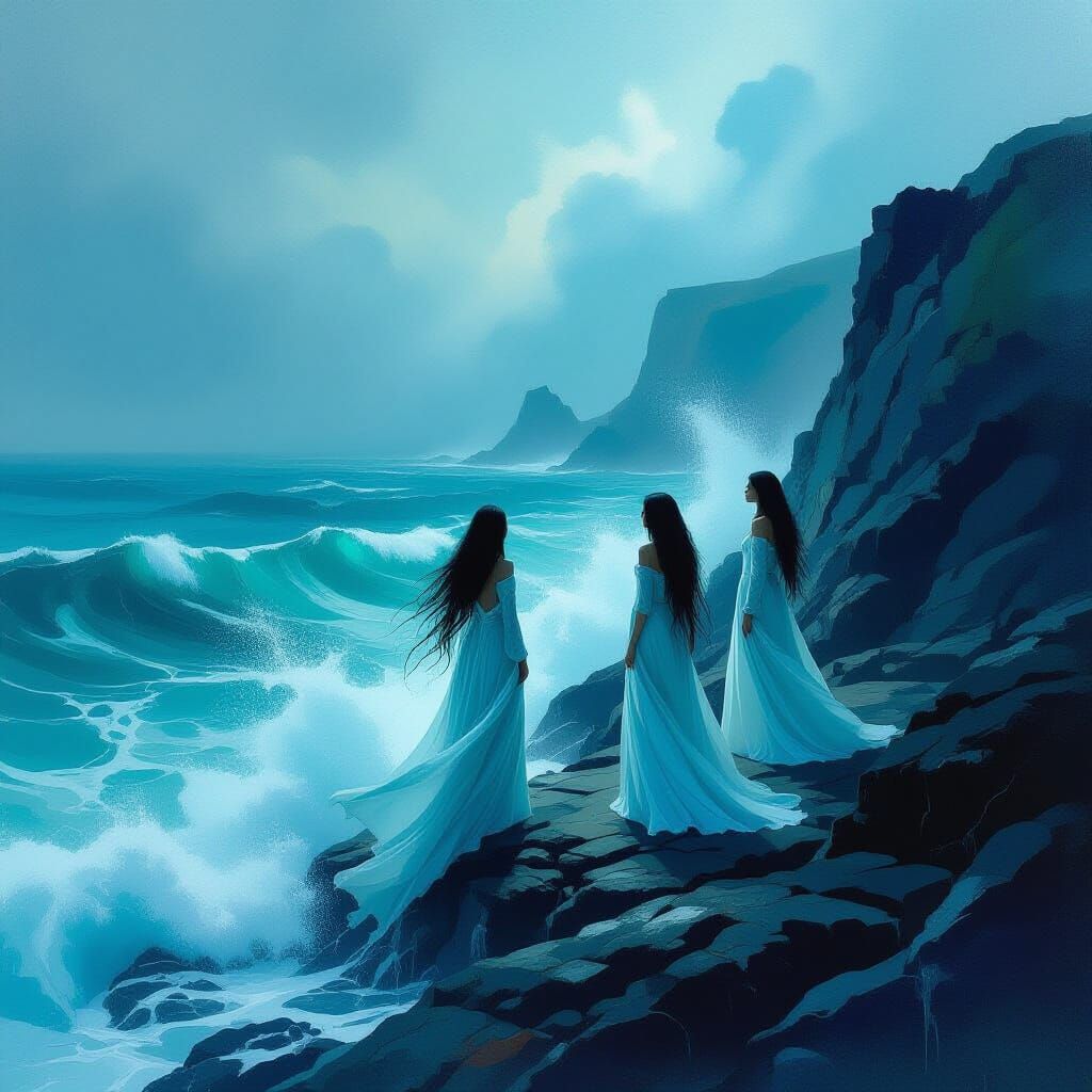 Lyrical Abstraction of Sirens Singing on Rocks