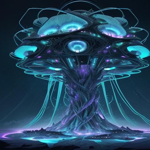 a colossal, crystalline structure hovering amidst a swirling...