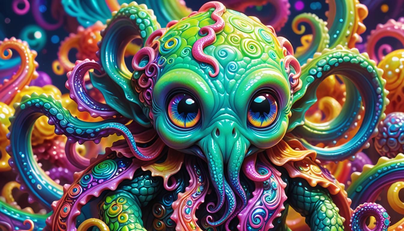 Baby Cthulhu Portrait in Neon Fantasy Style