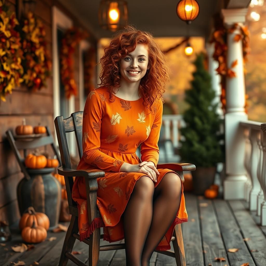 Autumn Portrait of Woman with Red Hair