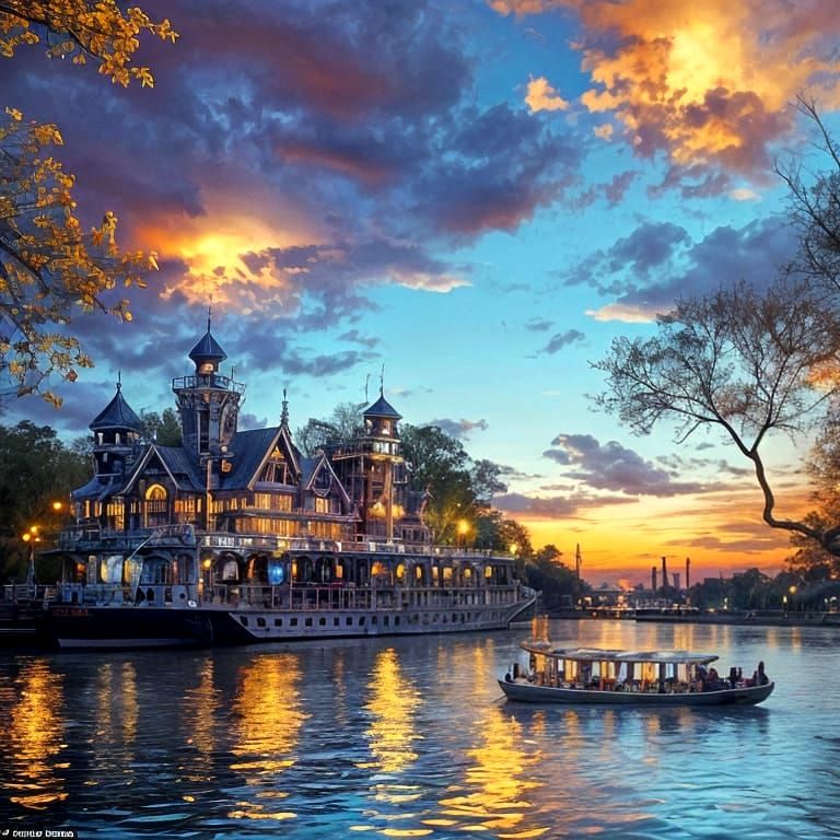 Mississippi Riverboat at Sunset in 1880s Style