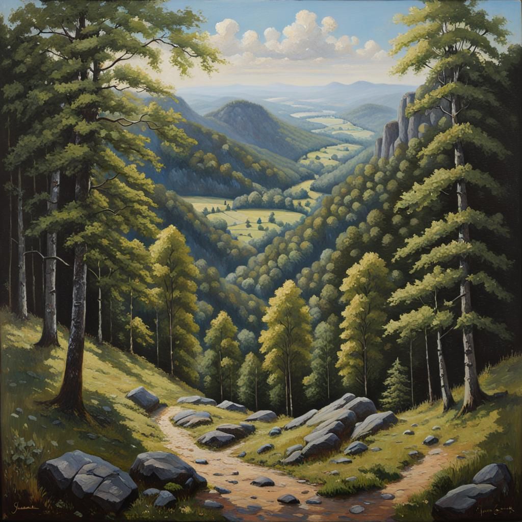 Elbe Sandstone Mountains: Detailed Oil Painting