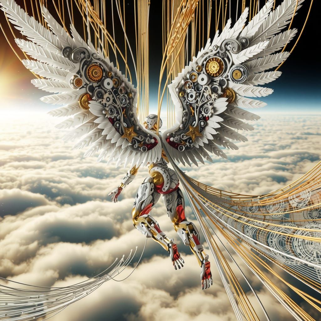 Cyberpunk Angel Dangles from Wires