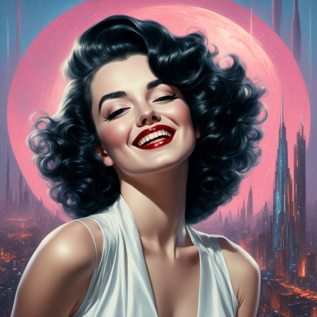 Marilyn Monroe with Black Hair in Retrofuturism Style