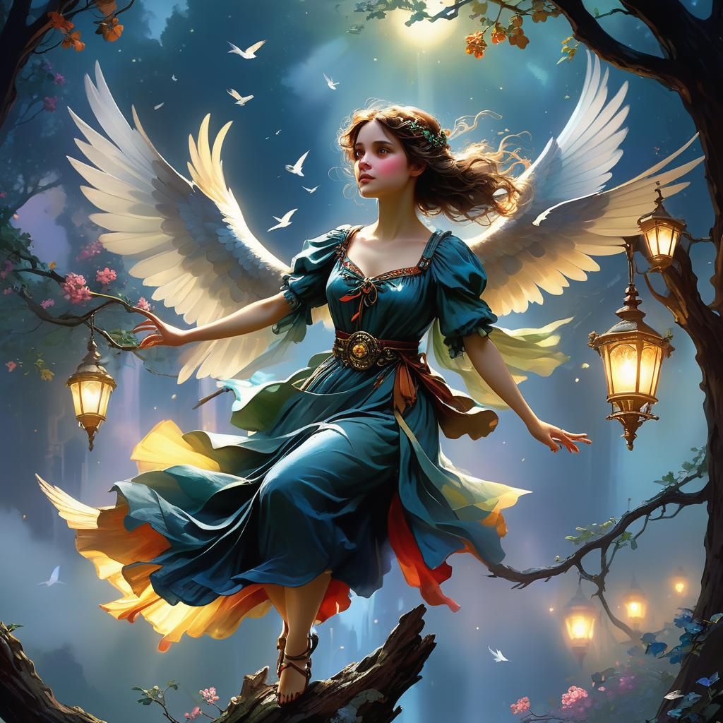 Bird on Branch About to Break: Dark Fantasy Art