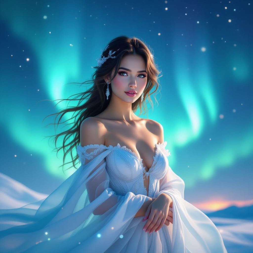 Ethereal Woman Embodies Beauty with Luminous Aurora