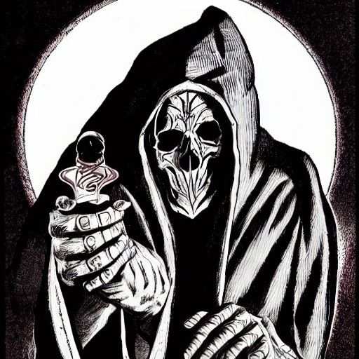 Skull Sorcerer Casting Sigil Spell in Comic Book Style