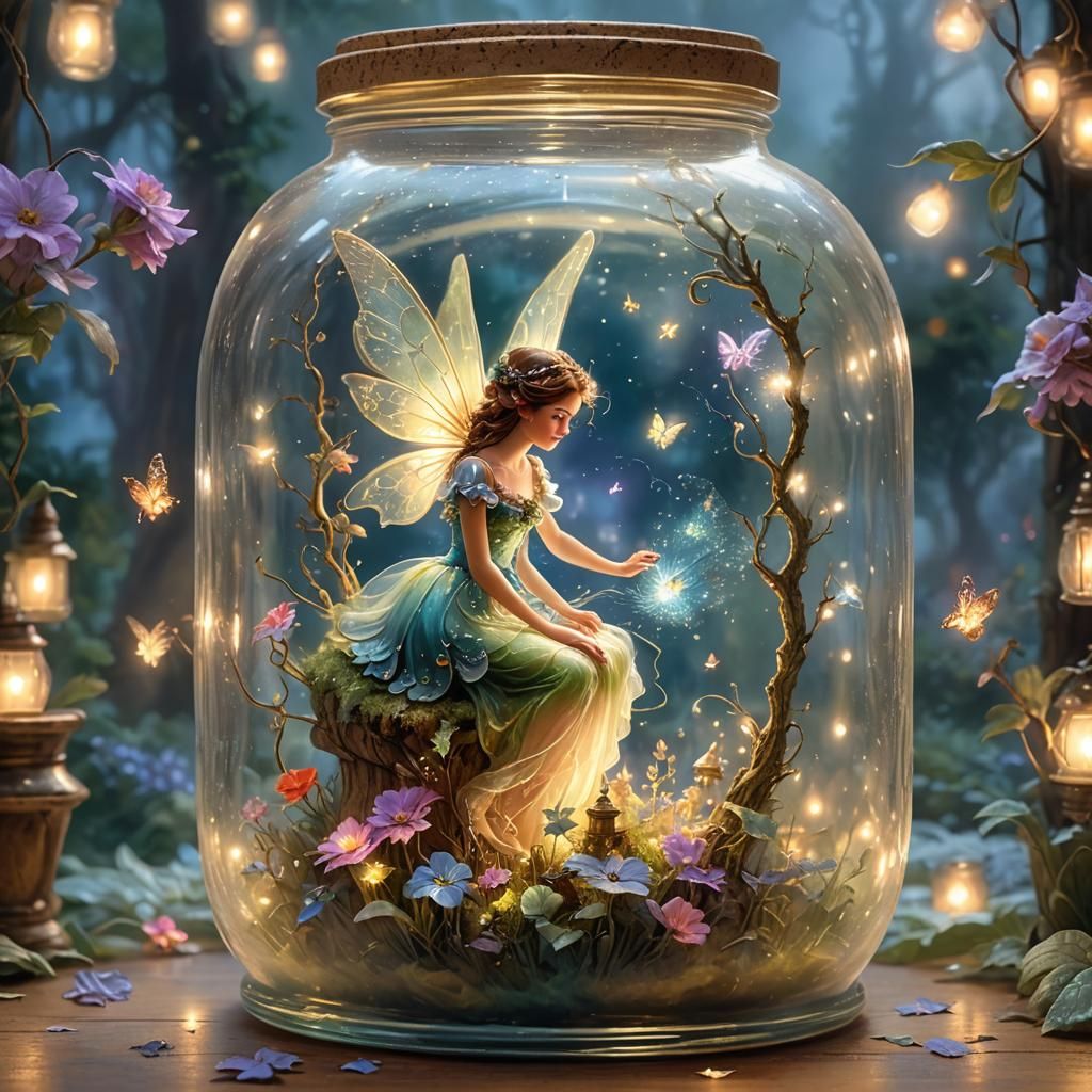 Glowing Fairy Trapped in Glass Jar