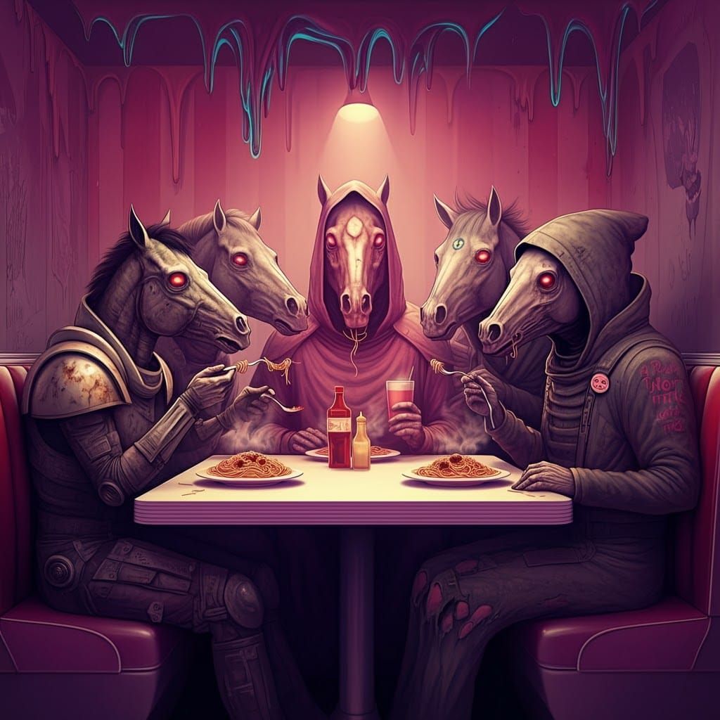 Apocalypse Horsemen Dine in Retro-Futuristic VHS Tape