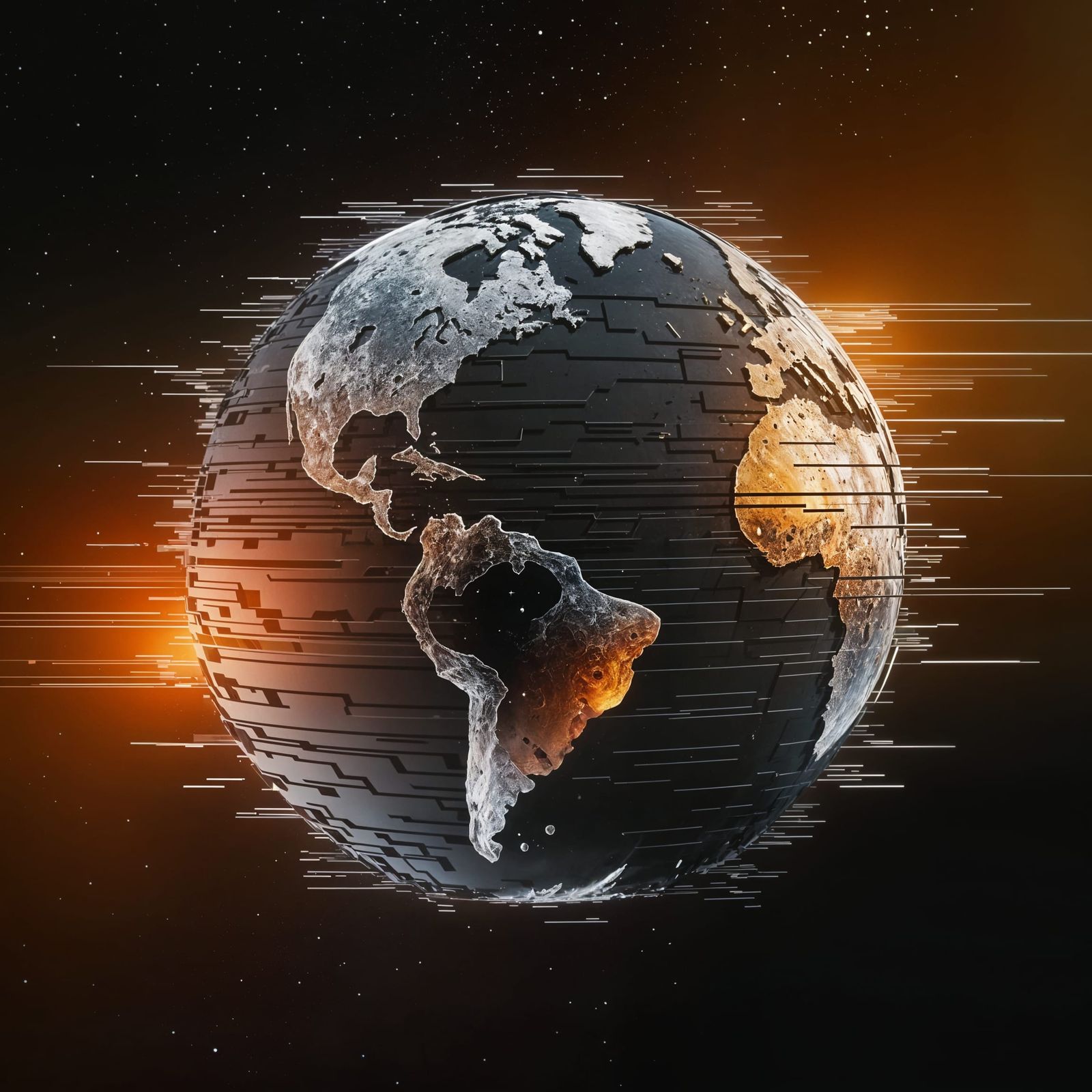 Earth Disintegrating into Digital Fragments in Space