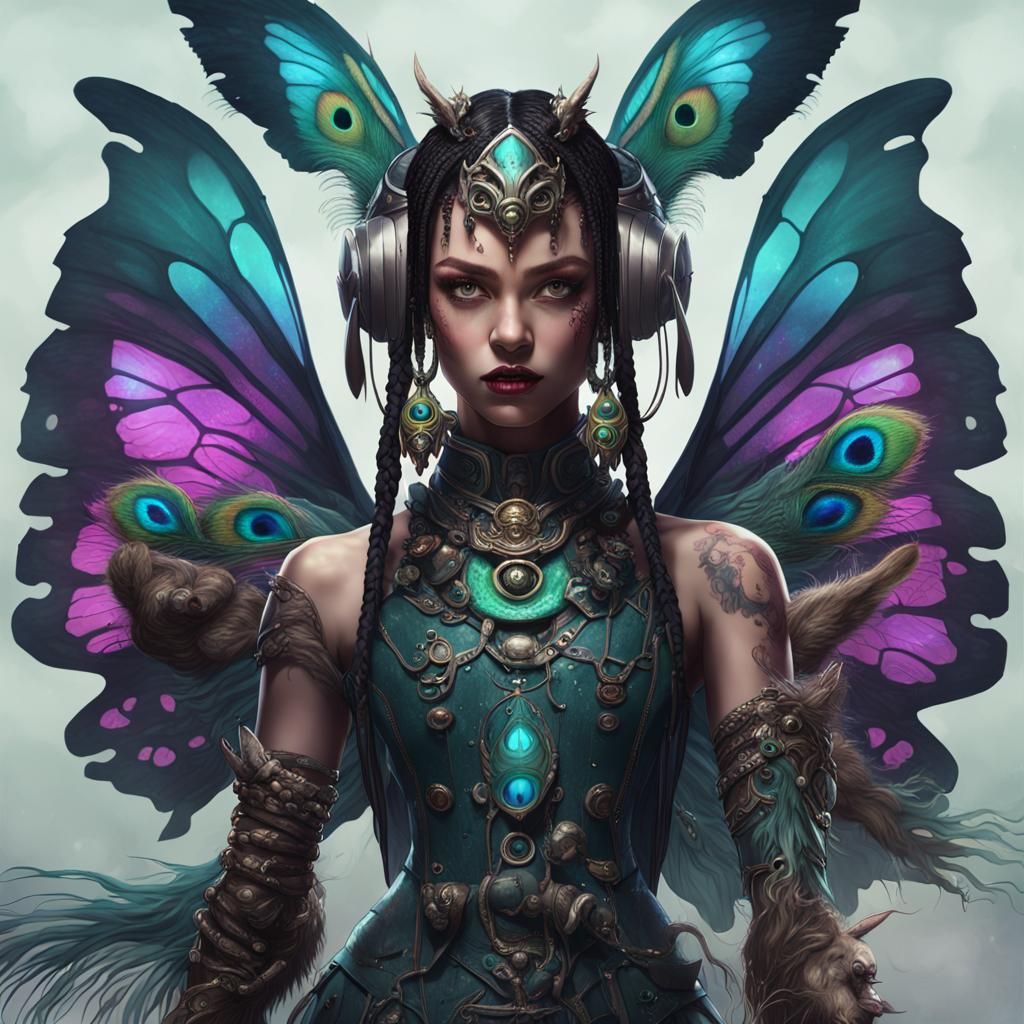 Detailed Cyberpunk Elf Robot Angel with Sword
