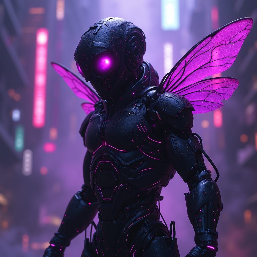 Surreal Cyberpunk Assassin Emerges from Glitching Shadows