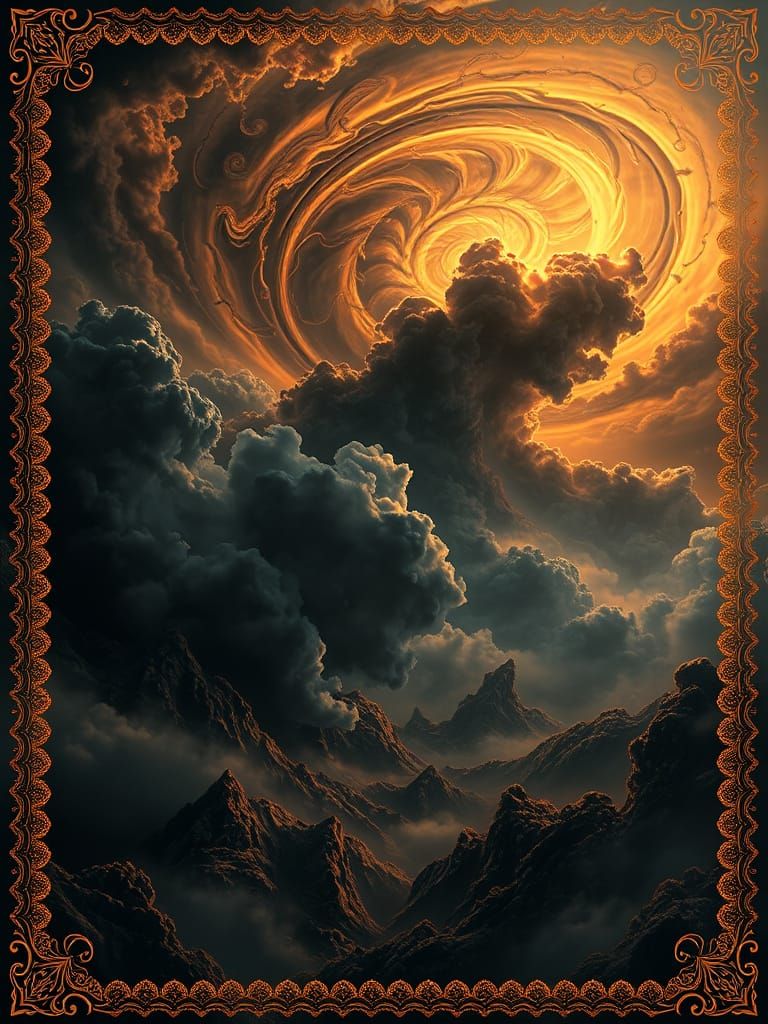 Ethereal Landscape with Neon Fractal Patterns