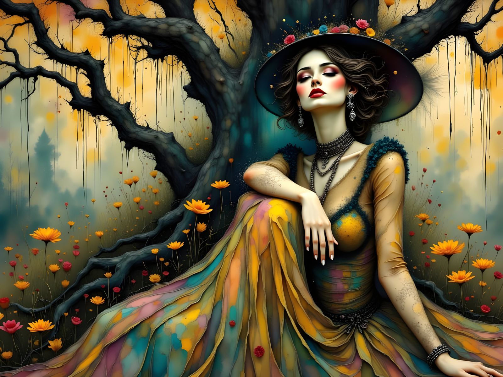 Elegant Bohemian Woman in Dreamlike Garden