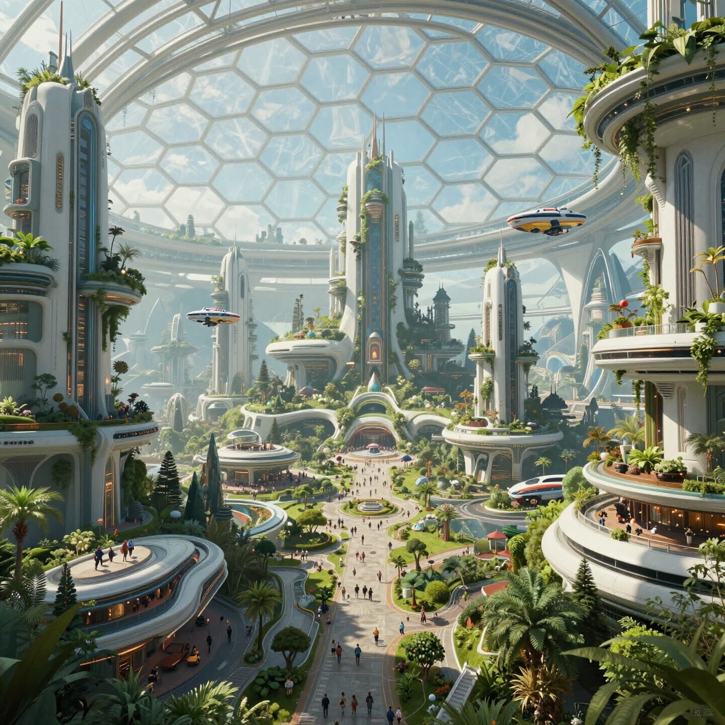 Solarpunk City Under Glass Dome