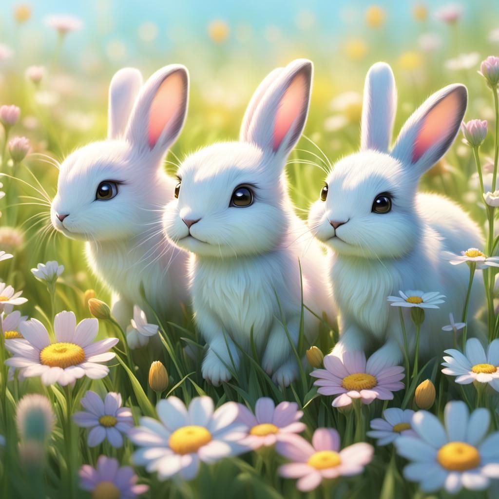 Baby Rabbits Frolic in Anime Meadow