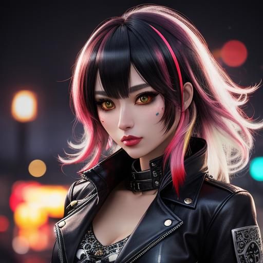 Detailed Neko Girl in Leather Jacket with Volumetric Lightin...