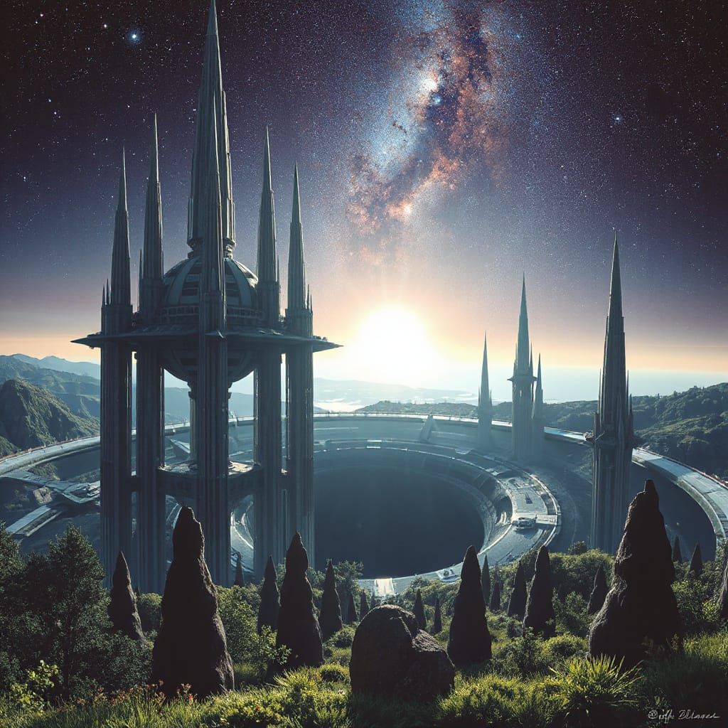 Futuristic Birch World Megastructure Orbits Black Hole