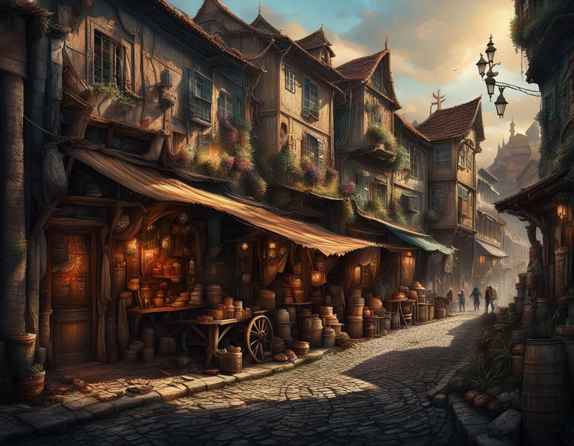 Shantytown Merchants in Detailed Matte Painting