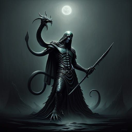 Snake Coils Around A Scythe