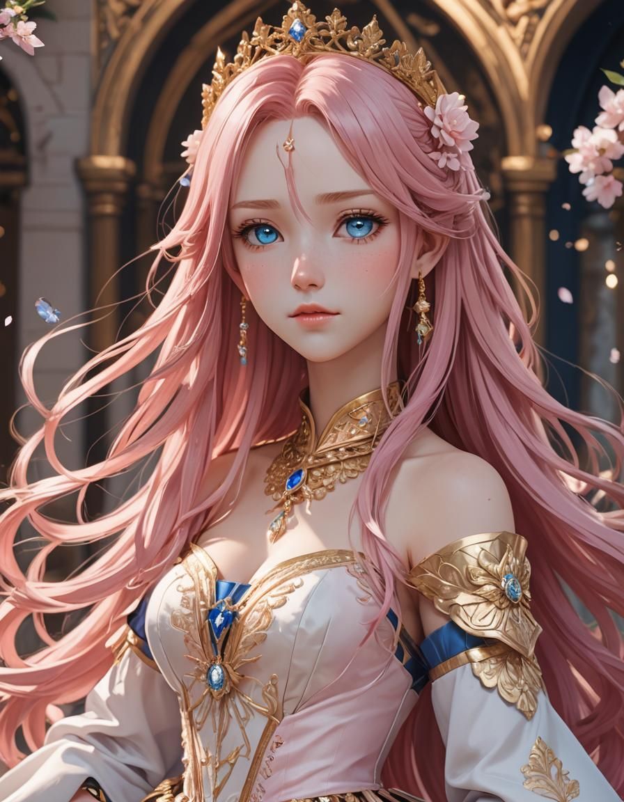 Anime Girl in Royal Dress: 3D Rendered Art
