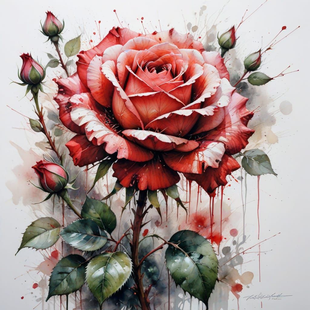 Ethereal Watercolour Rose with Splashy White Space