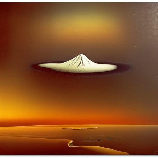 Surreal Olympus Mons Volcano as Melting Oil Painting