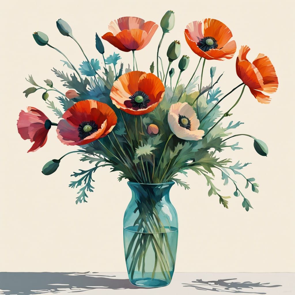 Poppies in a vase.
