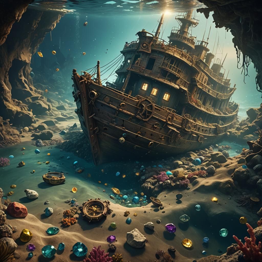 Sunken Ship Treasure: Detailed Matte Painting