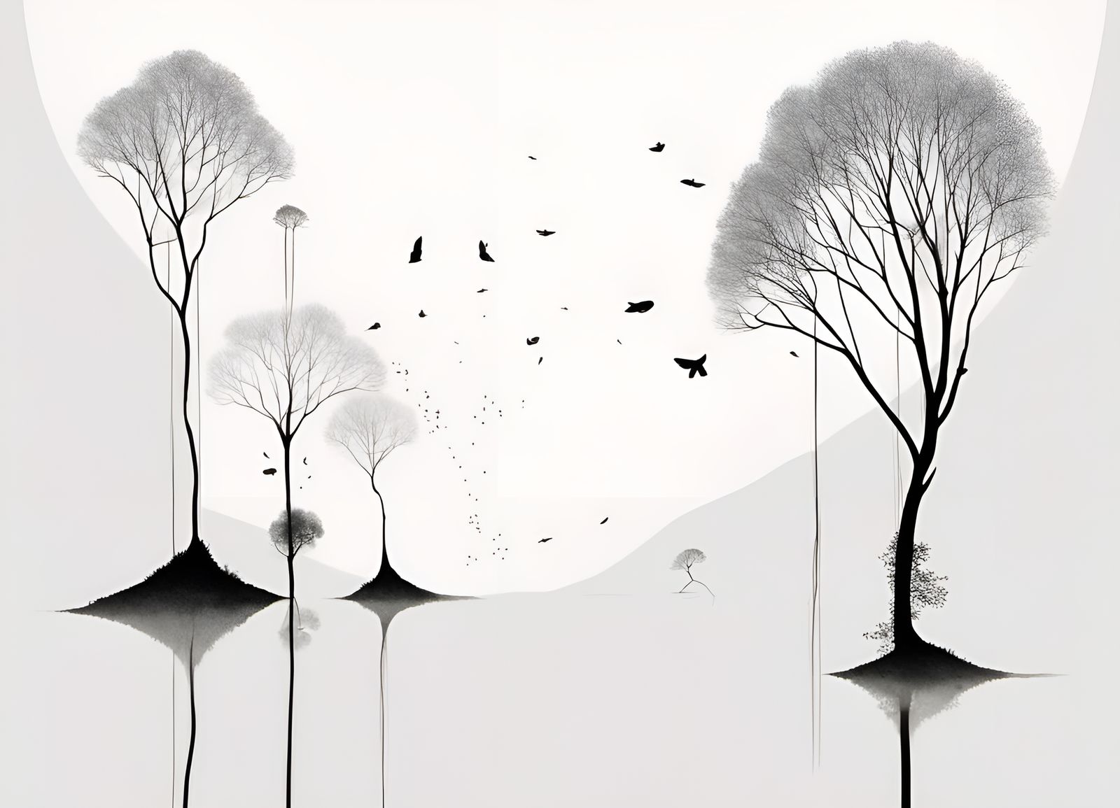 Minimalist Surreal Nature Illustration on White