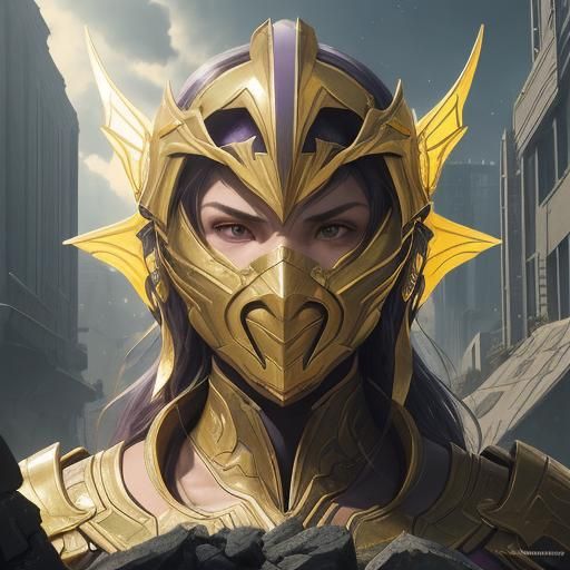 Gold Power Ranger in Ruined City, Digital Art