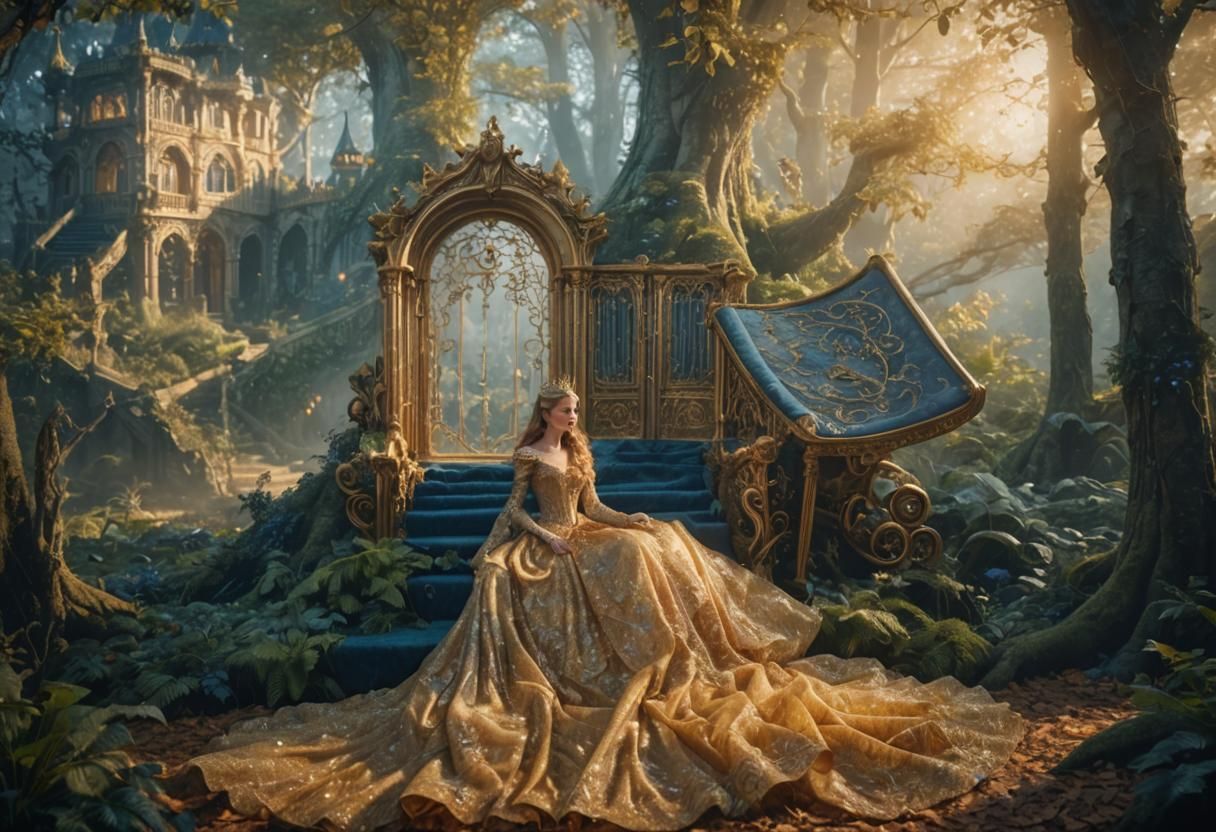 Sleeping Princess in Magical Forest: Fantasy Concept Art