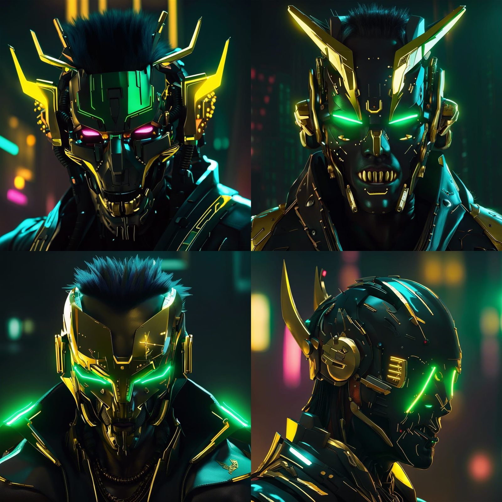 Cyberpunk Robot with Vampire Features in Neon Cityscape