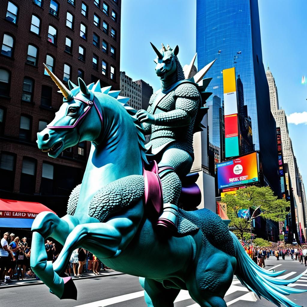Godzilla Rides Unicorn in New York City