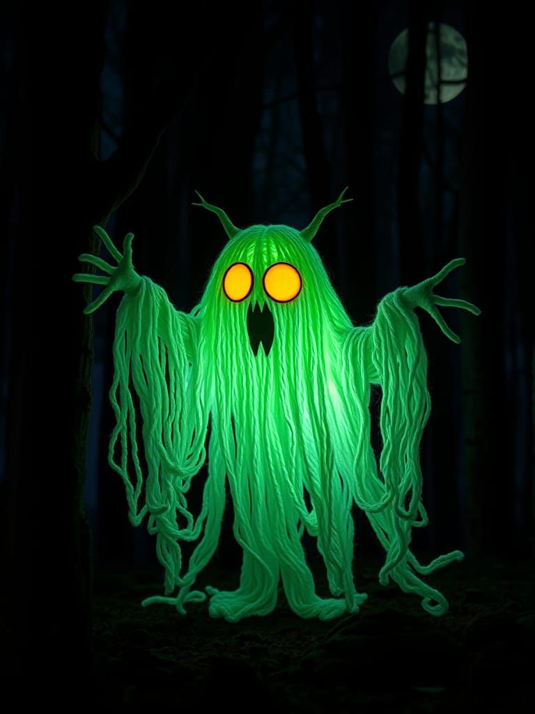 Japanese Ghost of Fear Macrame Toy in Dark Forest