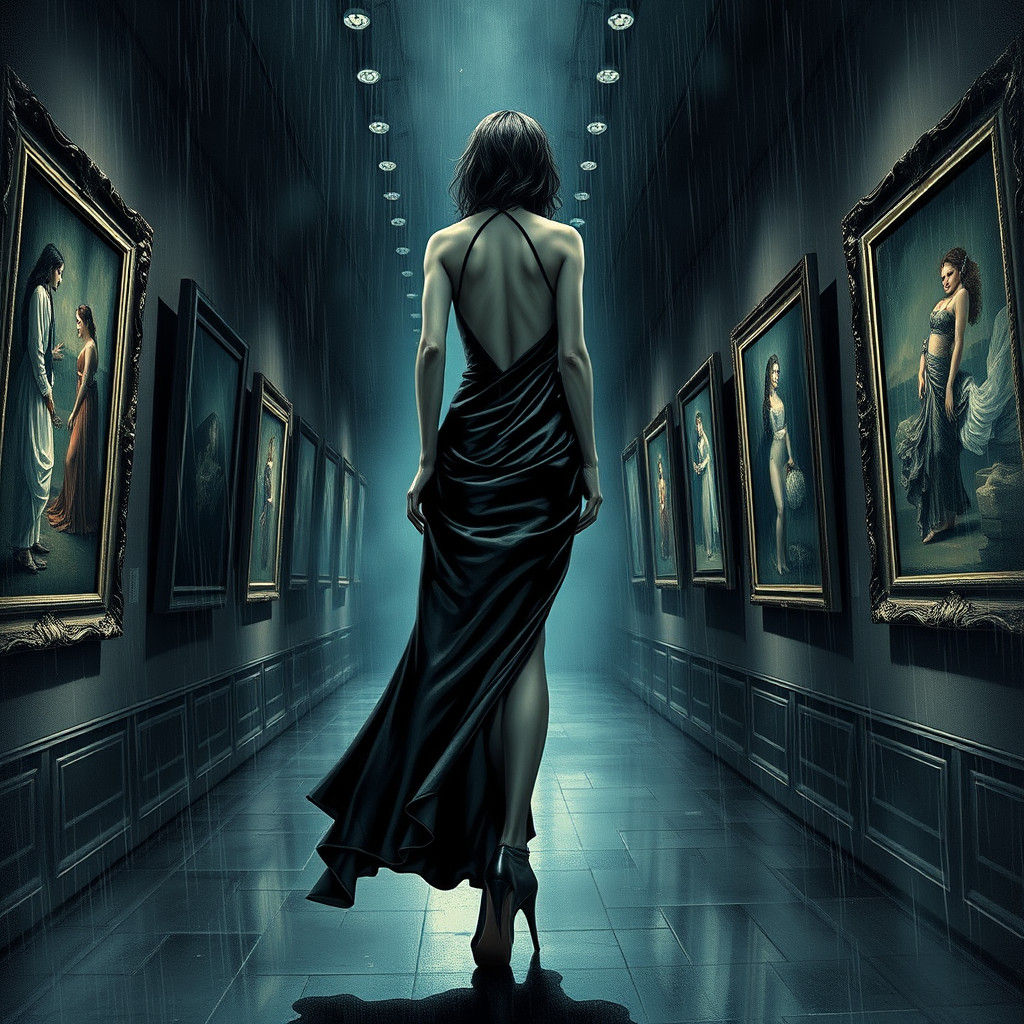 Mysterious Vampire in Art Gallery, Gothic Horror Style