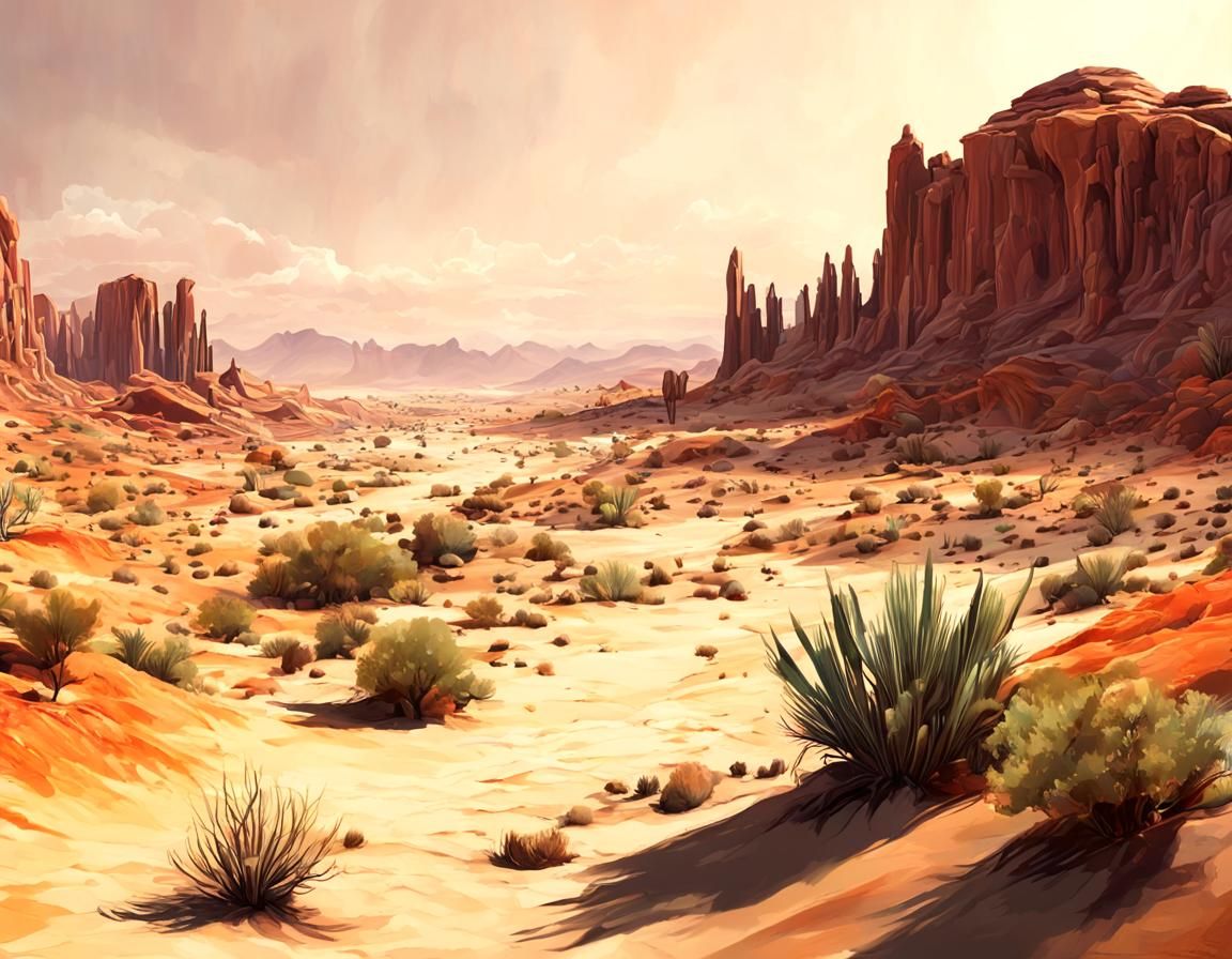 Surreal Desert Mirage in Earth Tones: Matte Painting