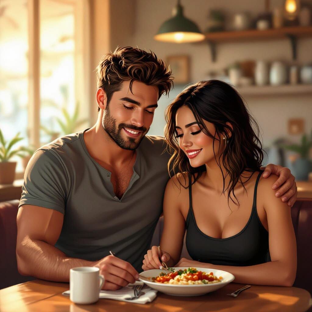 Man Sharing Meal in Warm, Inviting Atmosphere