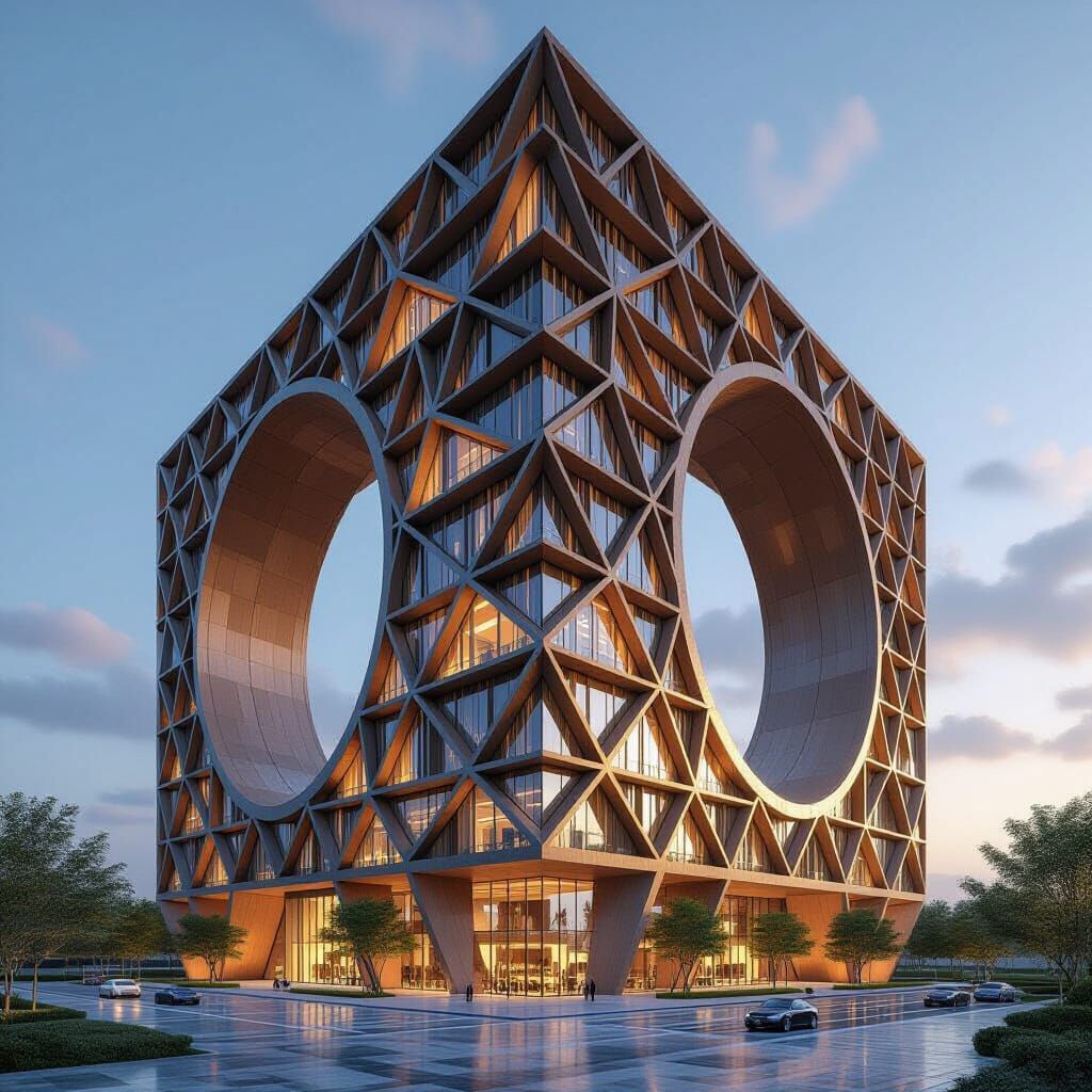 Massive Arcology Apartment Structure with Parquetry Facade