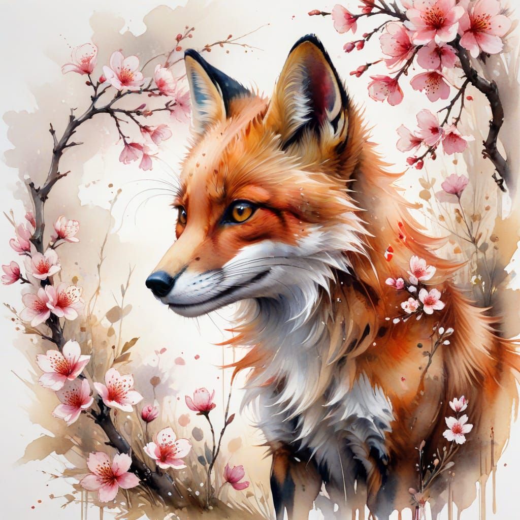Whimsical Red Fox in Watercolour Fantasy