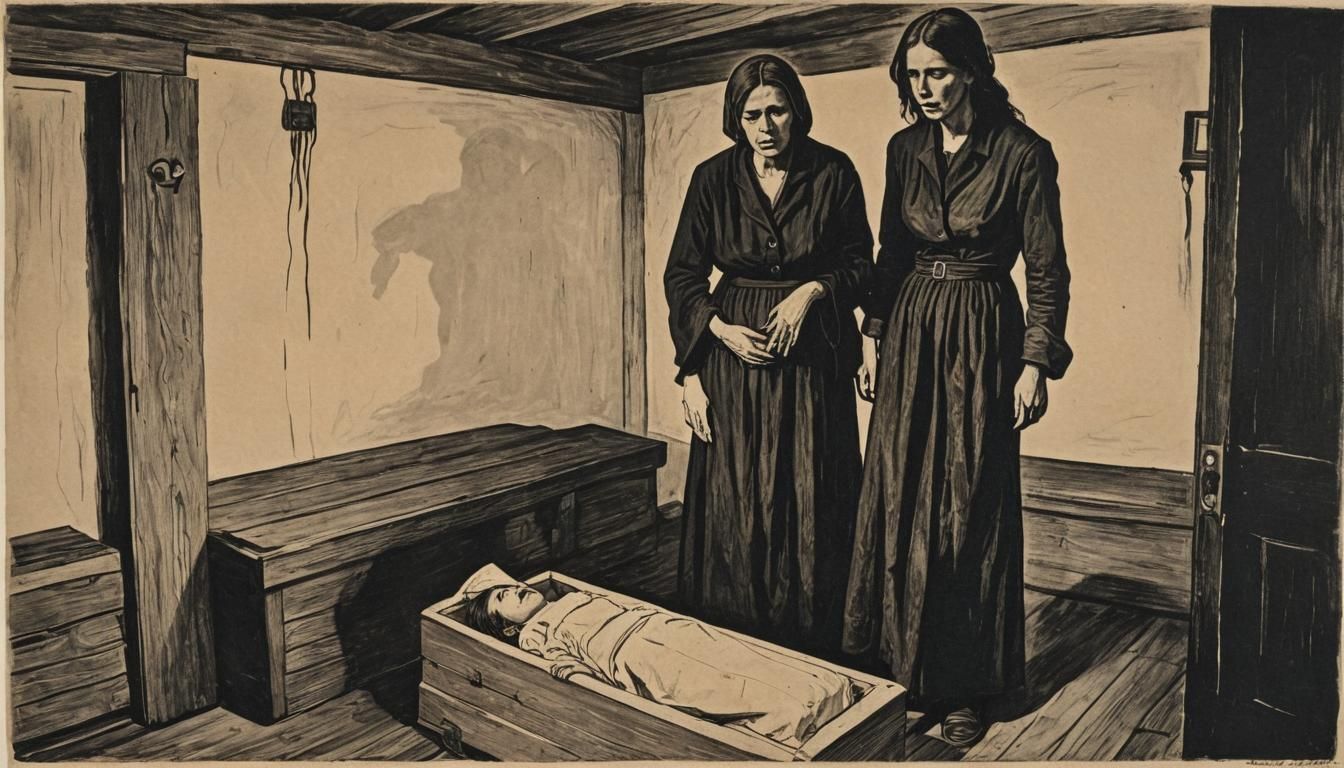 Distressed Woodcut: Mother's Anguish After World War 2