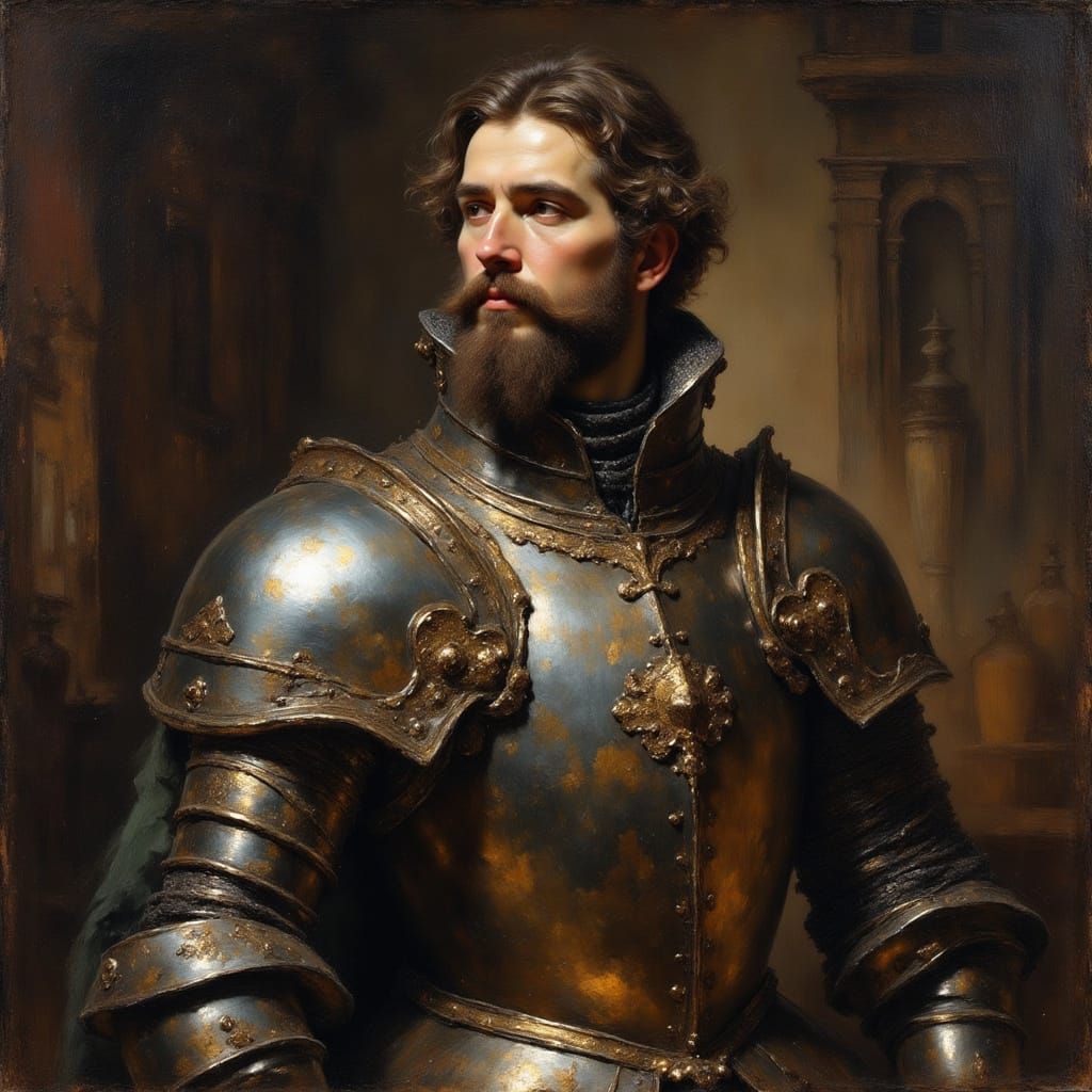 Ornate Knight in Armour with Chiaroscuro Lighting