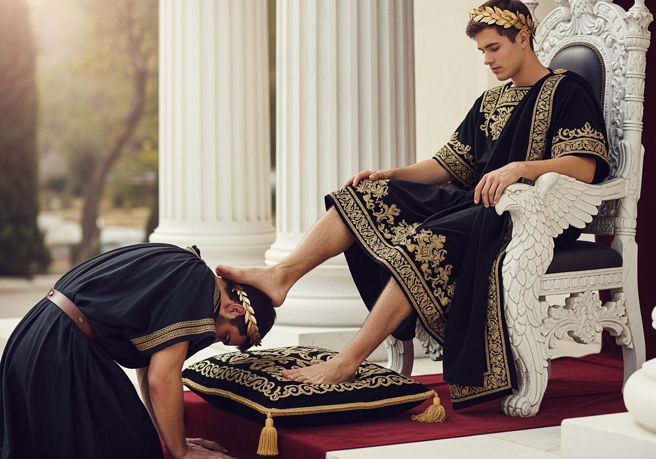 Elegant Roman Emperor on Eagle Throne, Natural Lighting