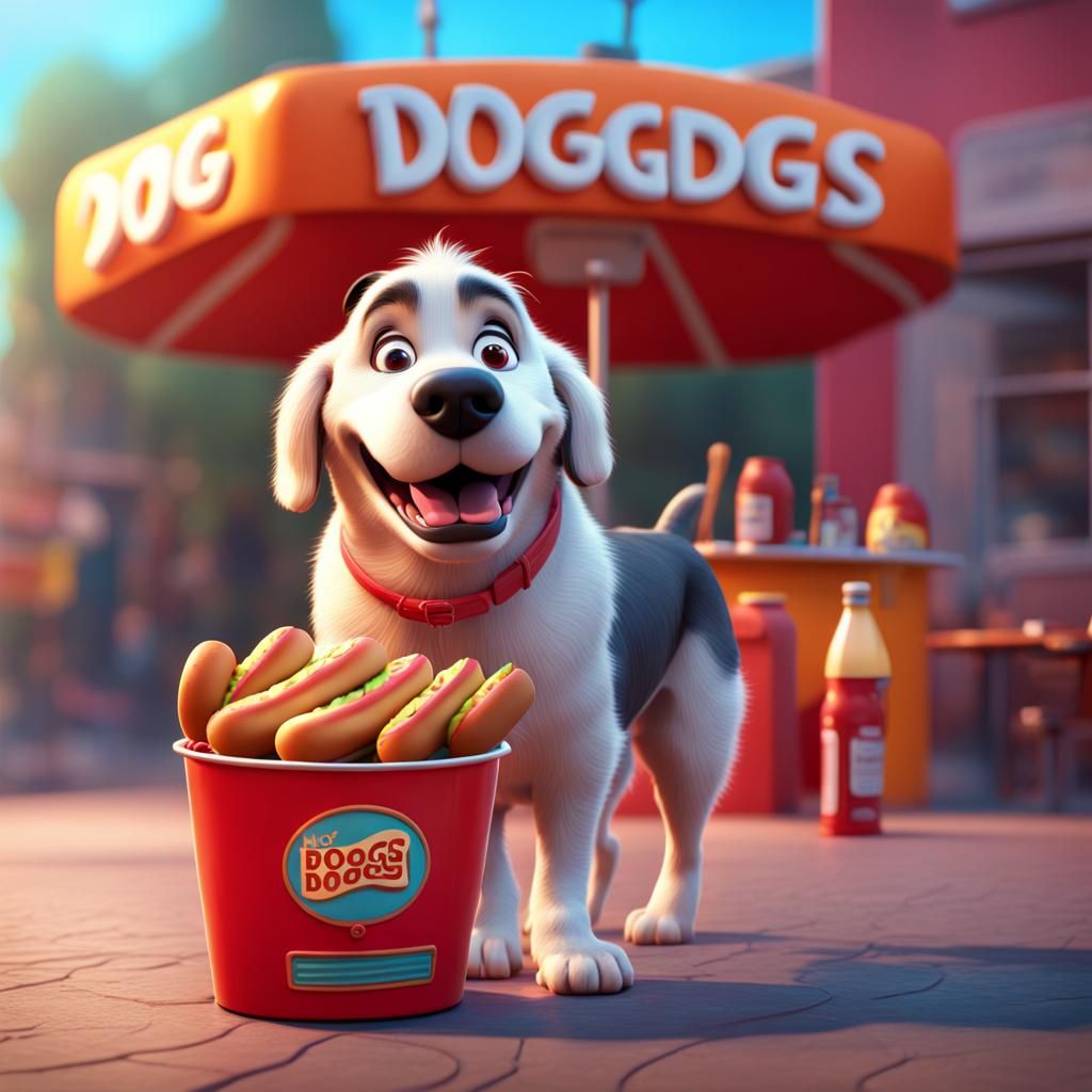 Dog Selling Hot Dogs as 3D Digital Art