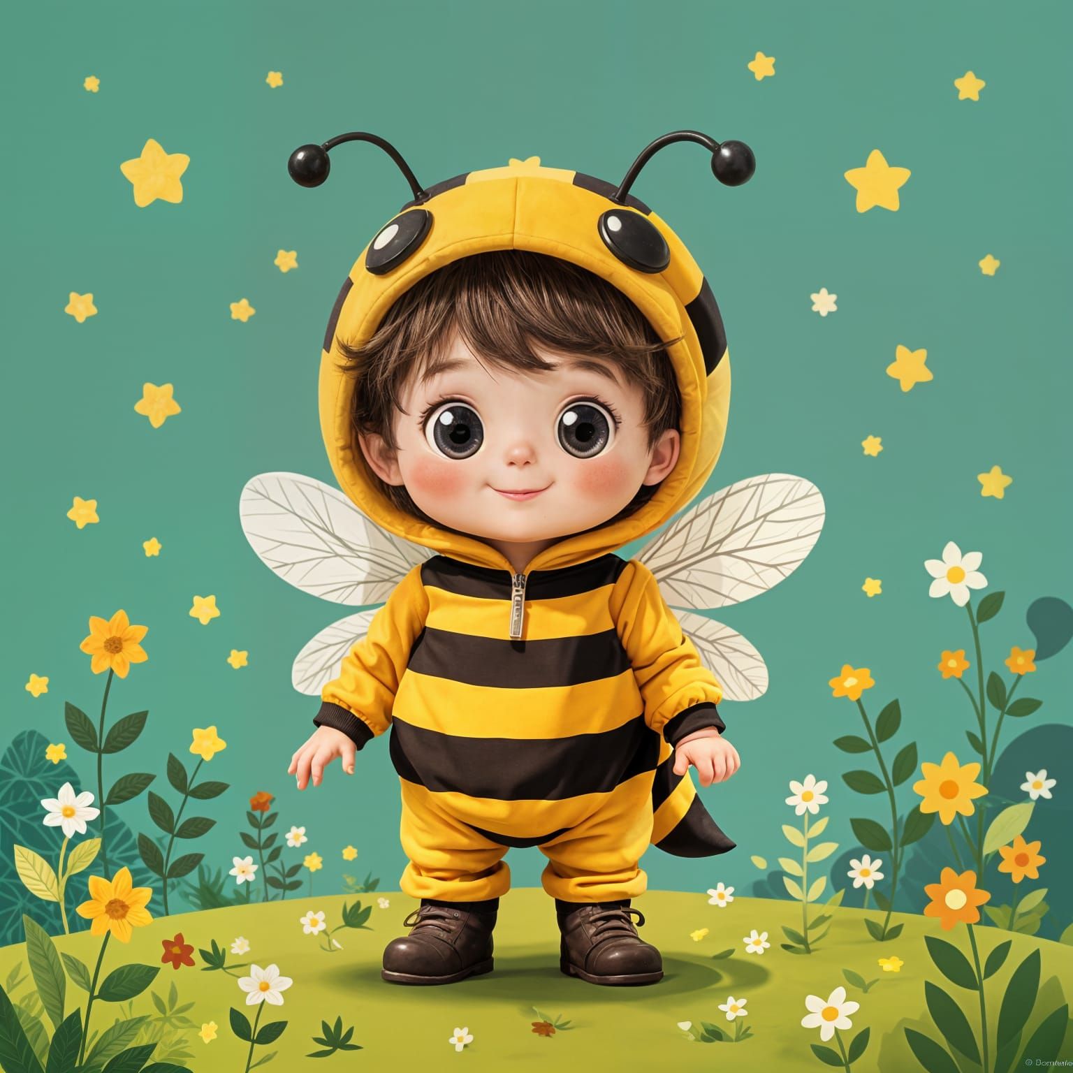 Whimsical Bee Costume for Boy: Soft Art Style