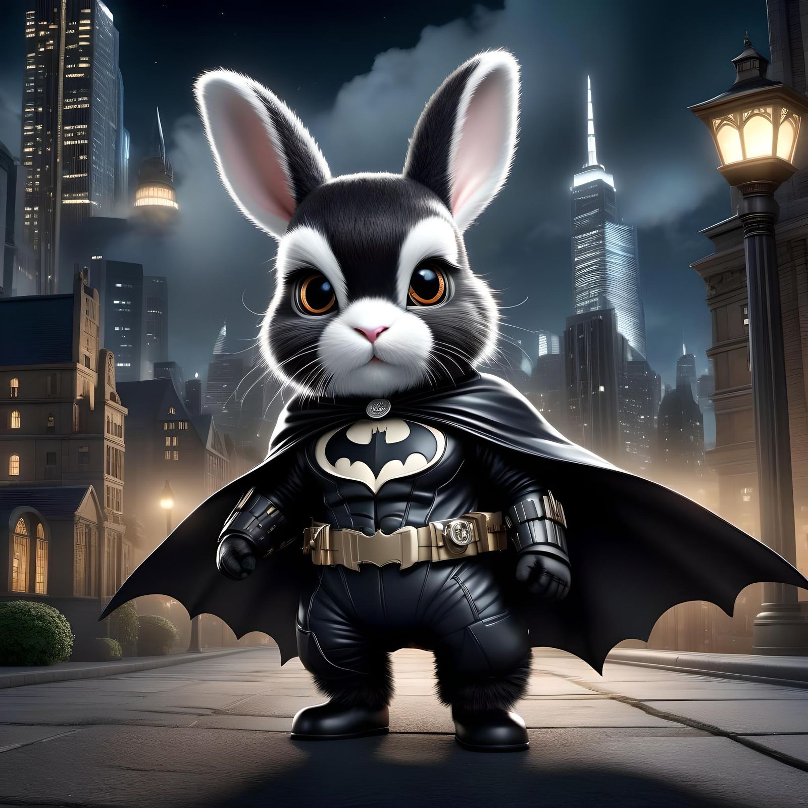 Batman Rabbit in Gotham: Hyperdetailed Dark Comic Fantasy