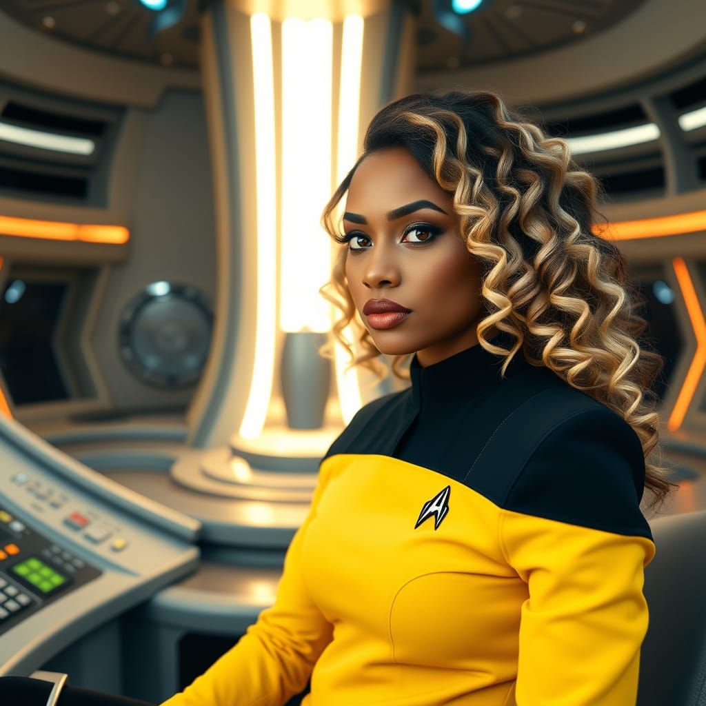 Blonde Starfleet Officer at Engineering Console